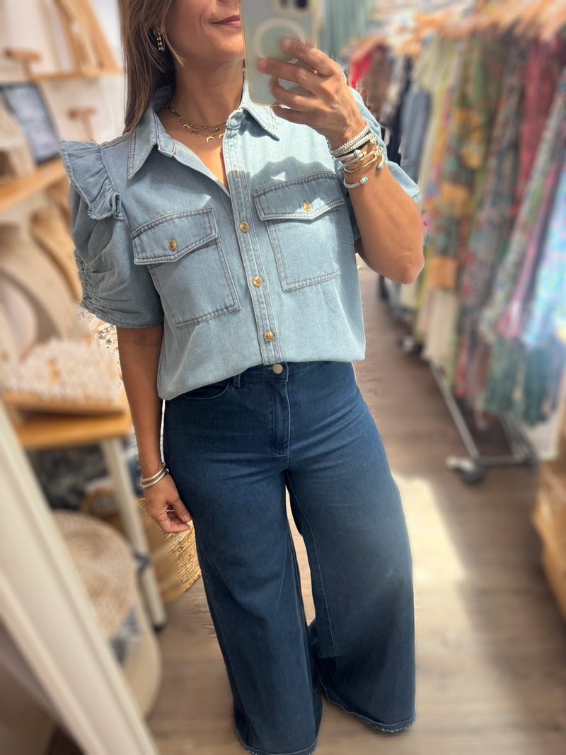 Denim Ruffled Sleeves Top