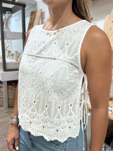 White Side Ties Eyelet Top