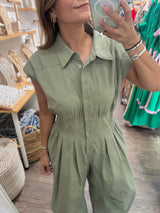 Olive Smocked Waist Jumpsuit