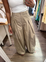 Beige Pleated Detail Pants