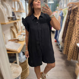 Black Ruffle Sleeves Romper