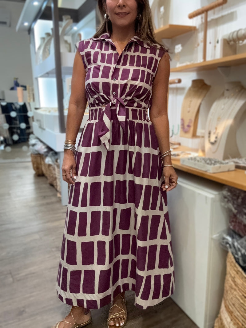 Wine Geometric Print Dress