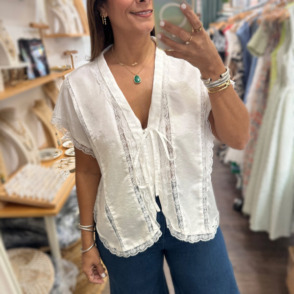 White Satin & Lace Top