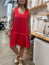 Red V-Neck Dress