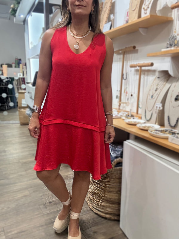 Red V-Neck Dress