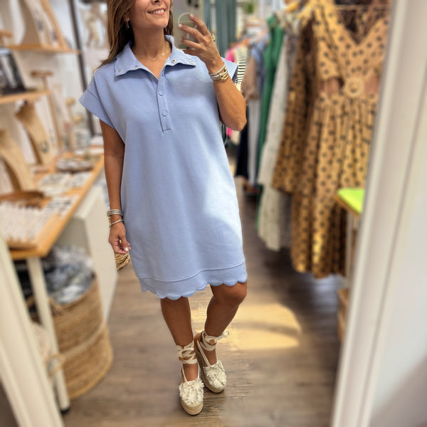 Light Blue Scallop Hem Dress