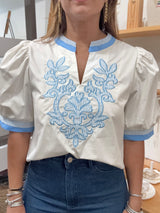 Ivory & Light Blue Stripes Contrast Top