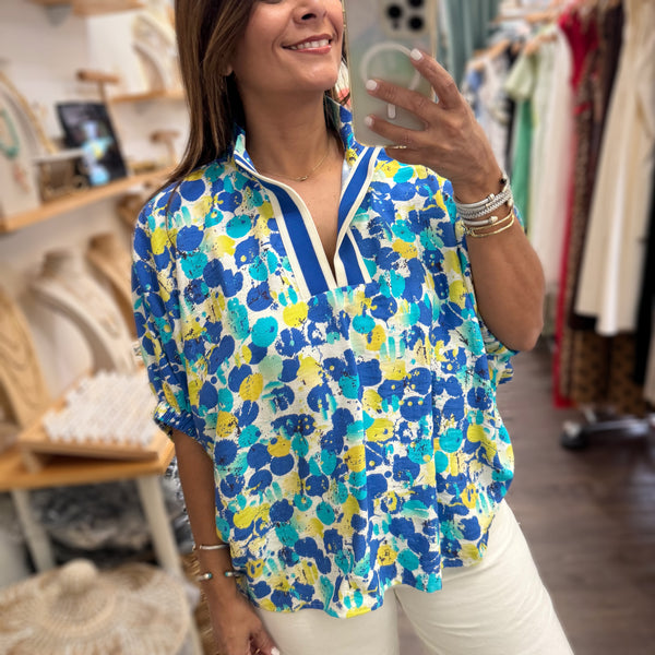 Blue Mix Dolman Sleeves Top