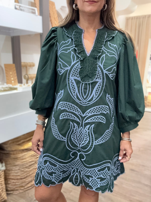 Green & Blue Embroidered Dress
