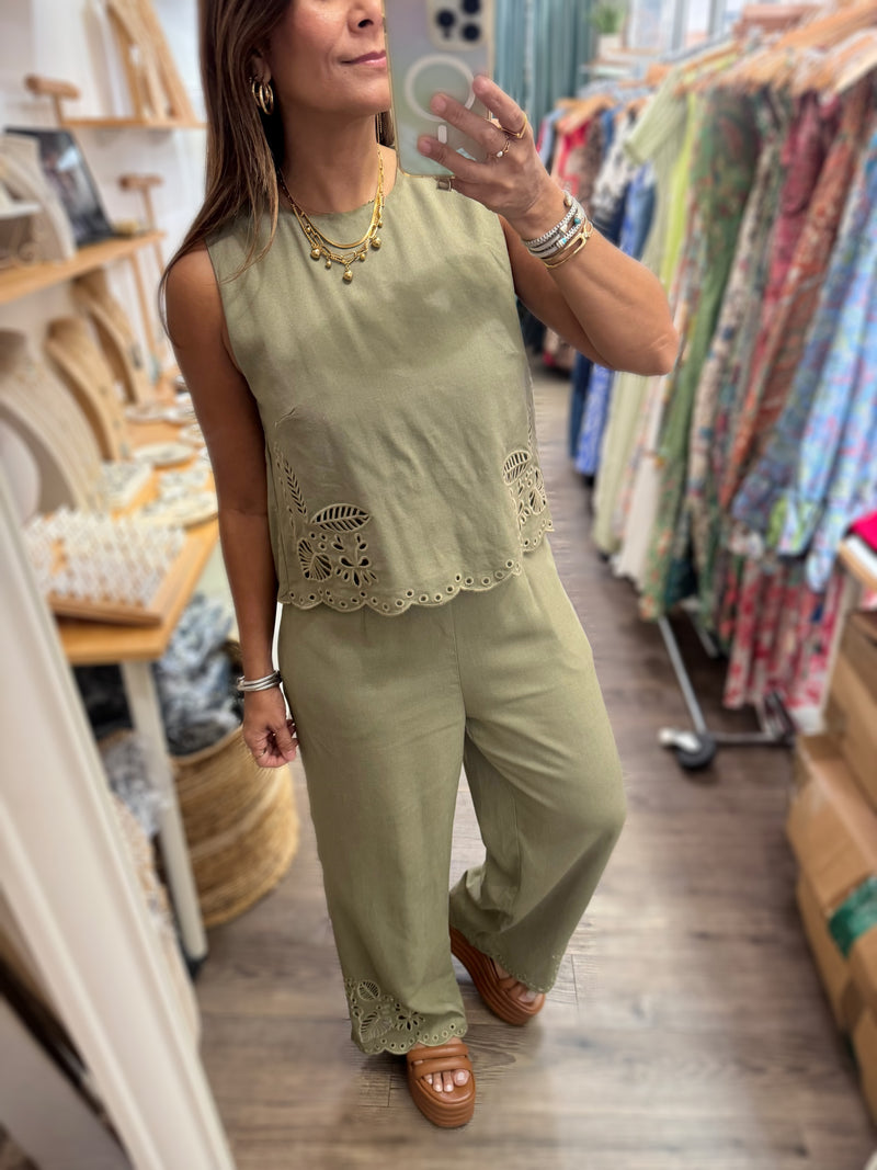 Olive Scalloped Detail Jumpsuit