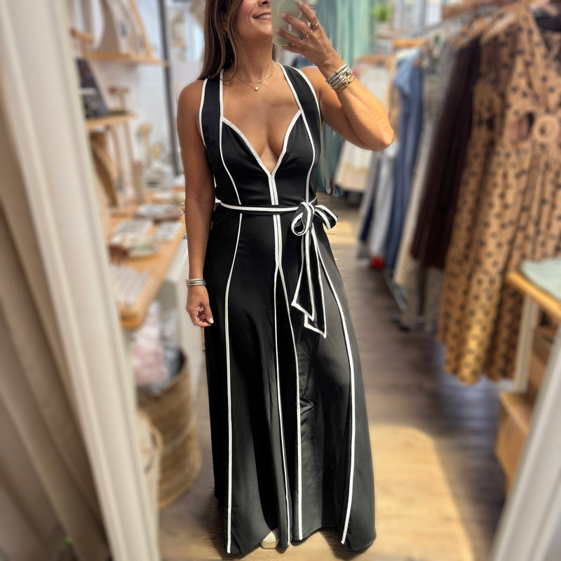 Black Trim Detail Jumpsuit