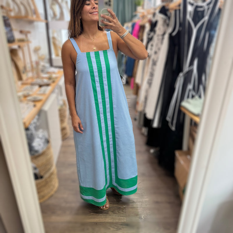 Blue & Green Contrast Midi Dress