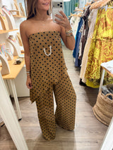 Polka Dots Strapless Asymmetrical Top & Pant Set