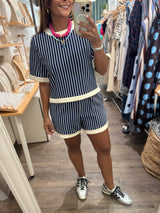 Navy Stripes Top & Shorts Set
