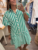 Green Stripes Drop Waist Dress