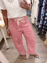Red Stripes Drawstring Barrel Pants