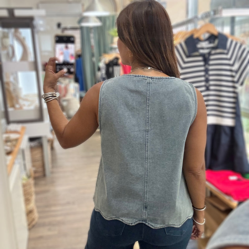 Light Denim Front Ties Vest