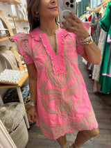 Pink & Green Embroidered Dress