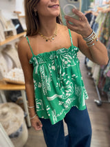 Green Print Flowy Top