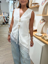 White Asymmetrical Lace Hem Top