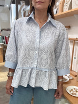 Light Blue Stripes & Embroidery Top
