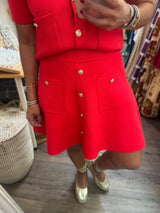 Red Gold Buttons Top & Skirt Set