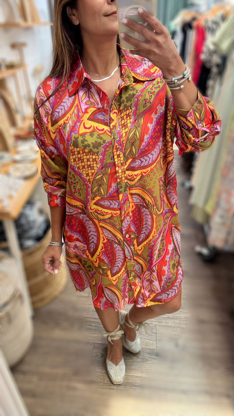Paisley Print Button Down Dress