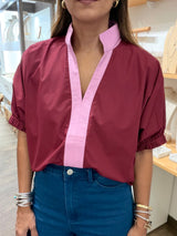 Merlot & Pink V-Neck Top