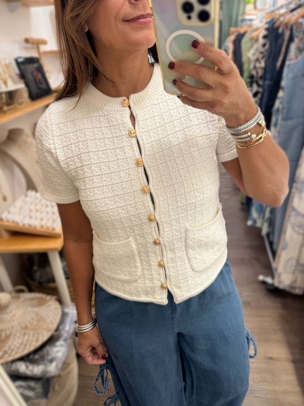 Ivory Knitted Front Buttons Top
