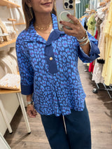 Blue Mix Leopard Print Top