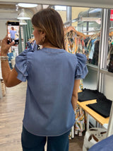 Denim Front Pleated Detail Top