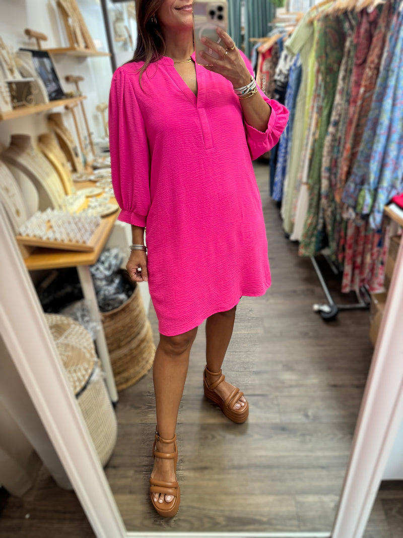 Hot Pink 3/4 Sleeves Dress