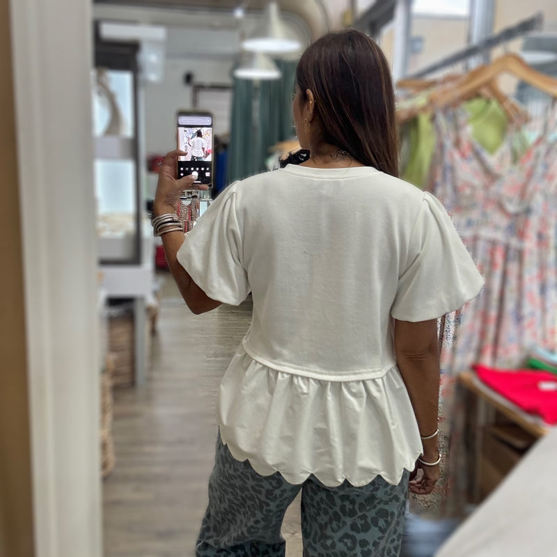 White Scalloped Hem Top