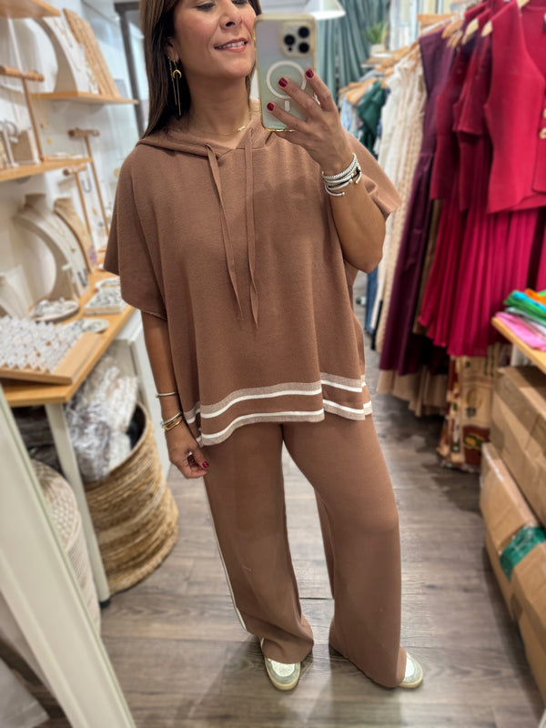 Mocha Stripe Detail Top & Pant Set