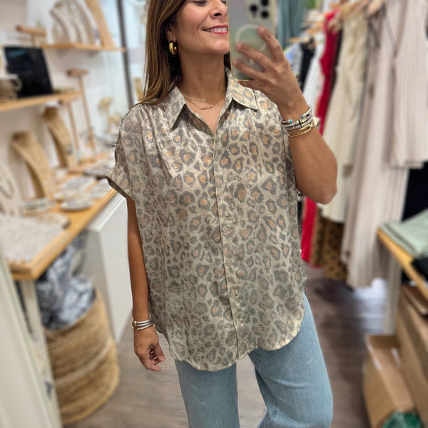 Metallic Leopard Print Top