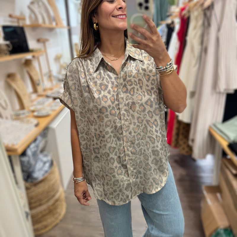 Metallic Leopard Print Top