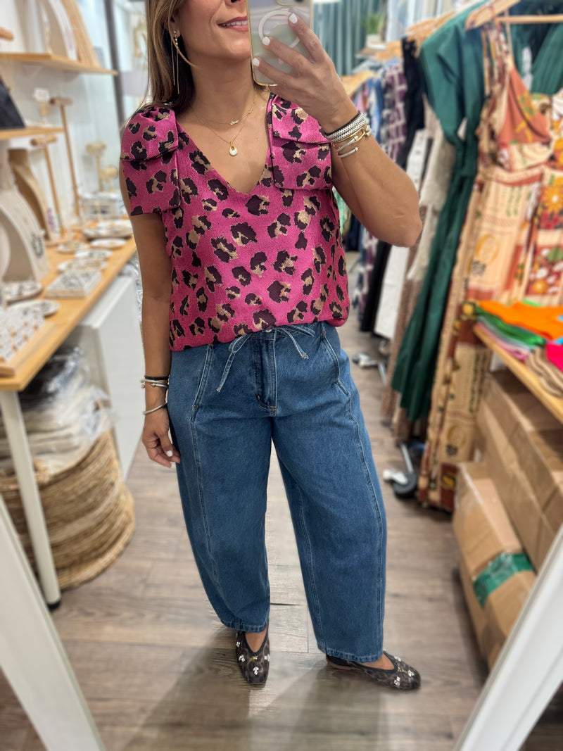 Magenta Leopard Print Top