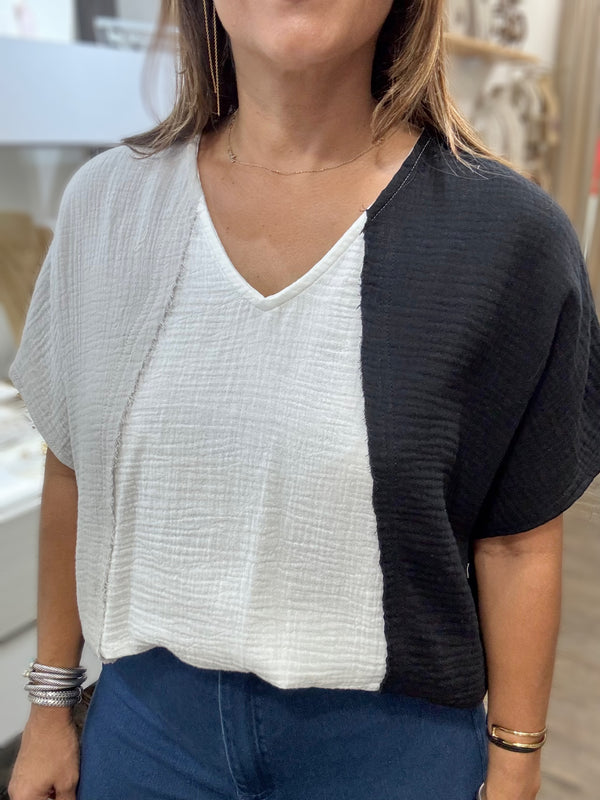 Tri-Color V-Neck Top