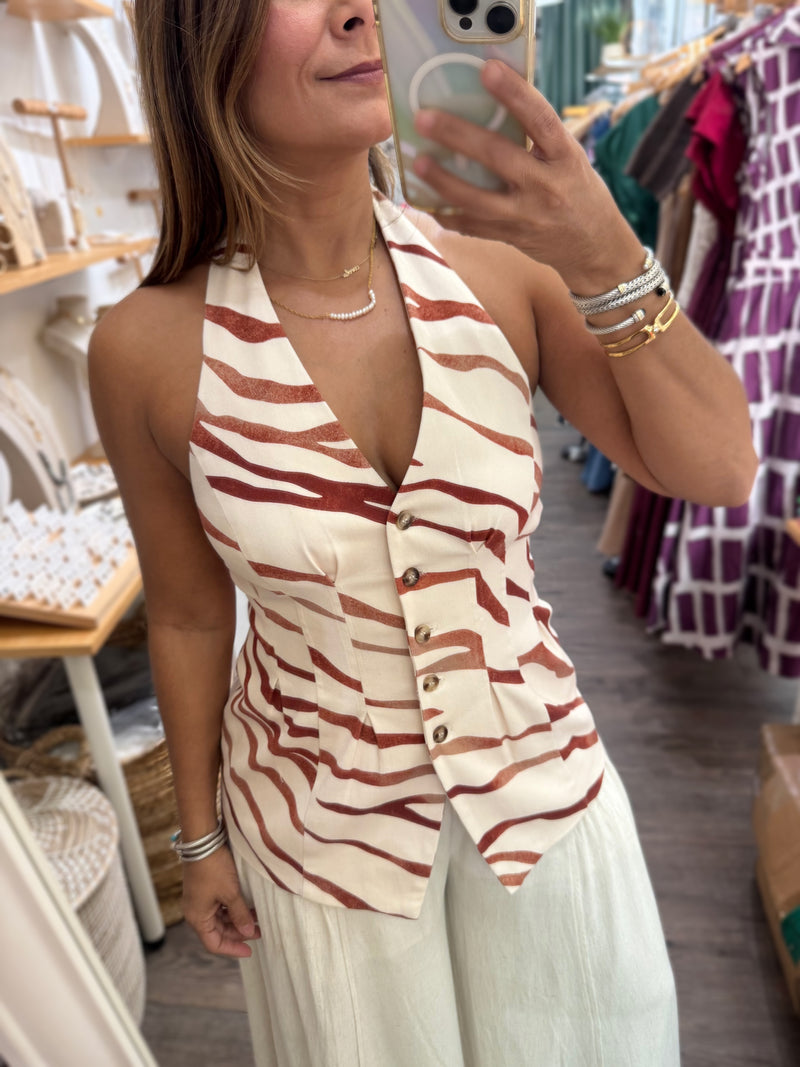 Zebra Print Halter Vest Top