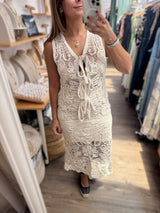 Beige Crochet Vest & Skirt Set