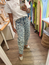 Embroidered Acid Wash Jeans