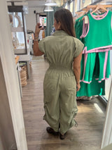 Olive Smocked Waist Jumpsuit