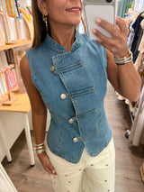 Light Denim Button Front Top