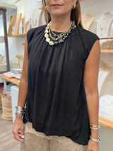 Black Shirred Neck Top