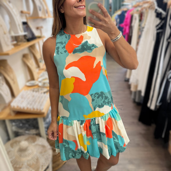 Mint Mix Print Bubble Dress