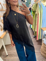 Black One Shoulder Asymmetrical Top