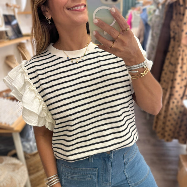 Black Stripes Textured Top
