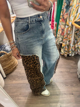 Denim & Leopard Print Contrast Jeans