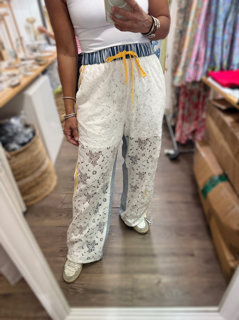 Lace & Denim Contrast Side Detail Pant