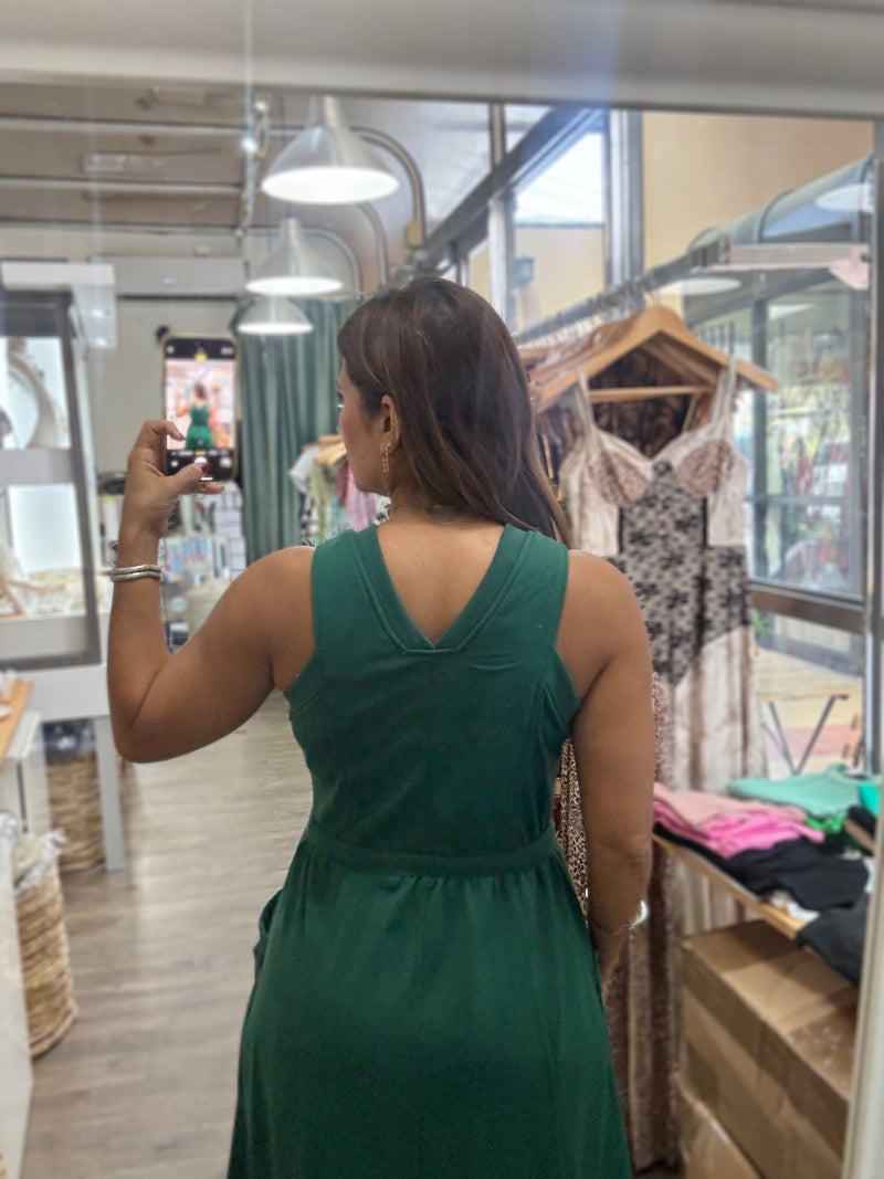 Hunter Green Front Zipper Dress